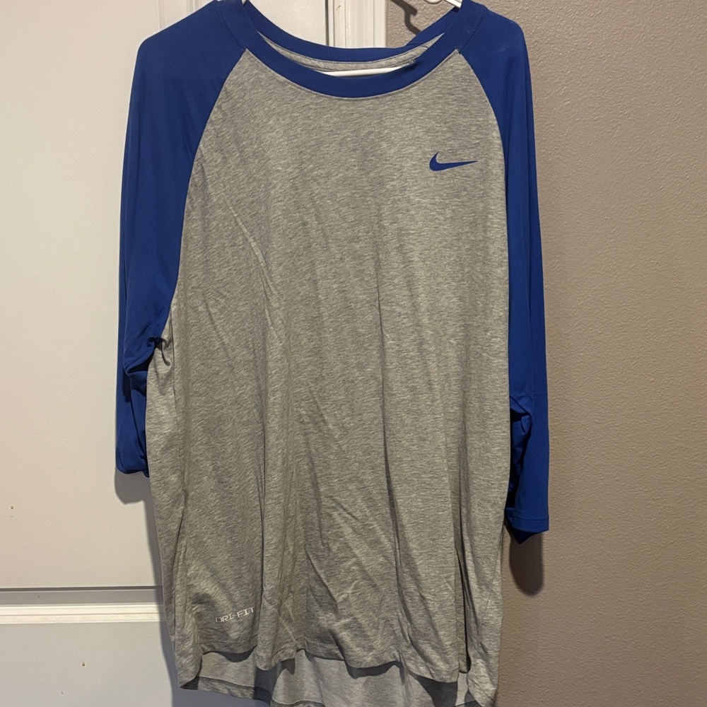 Nike Blue and Gray Raglan Sleeve Shirt